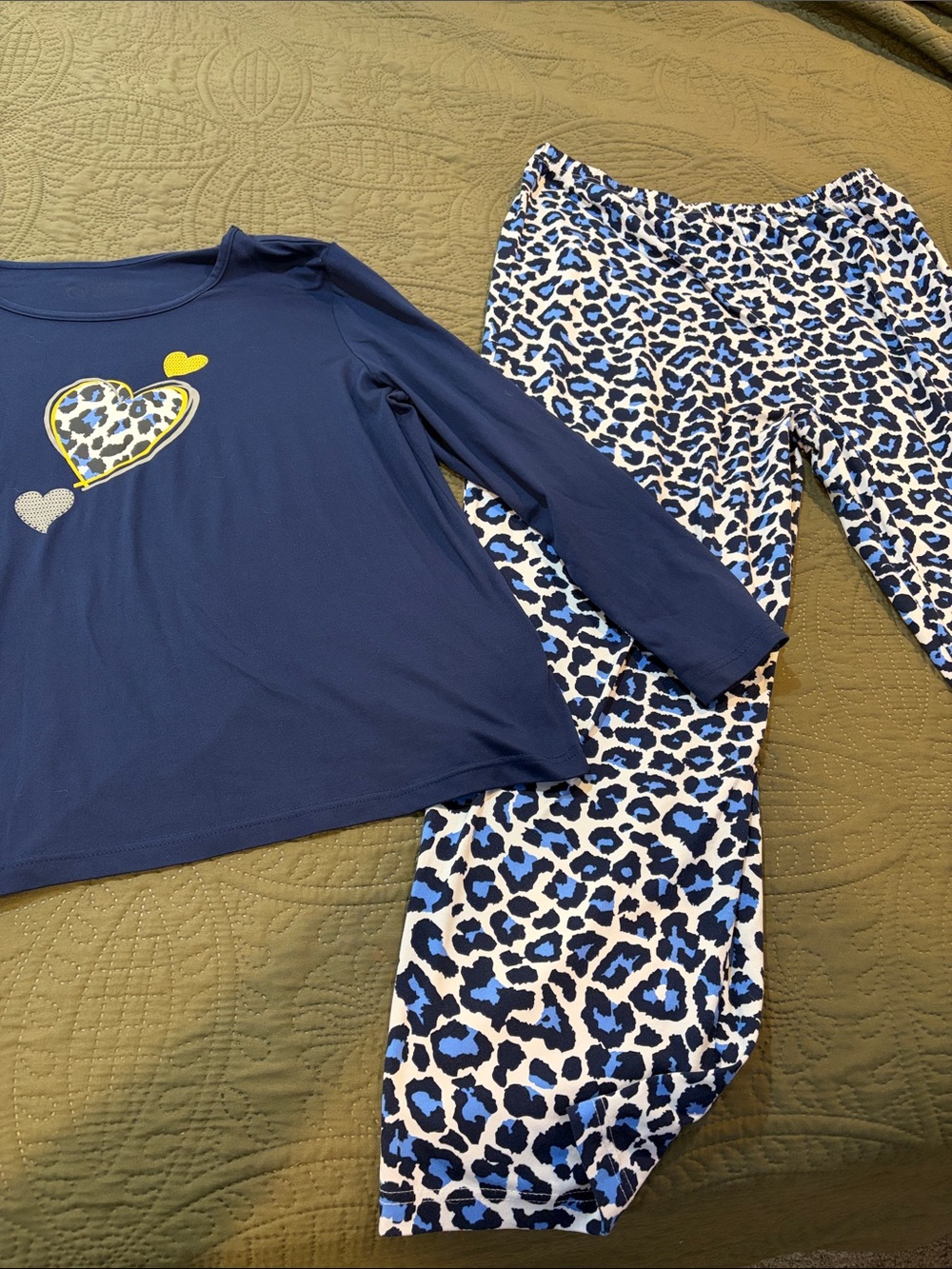 Amazon Navy Blue Heart Accent Leopard Print Pajama Set